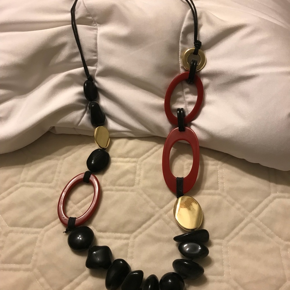 Chico’s red black and gold necklace